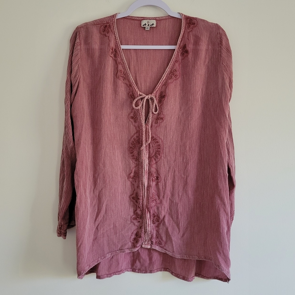 Floral Embroidered Bohemian Lagenlook Blouse‎ Top Size XL